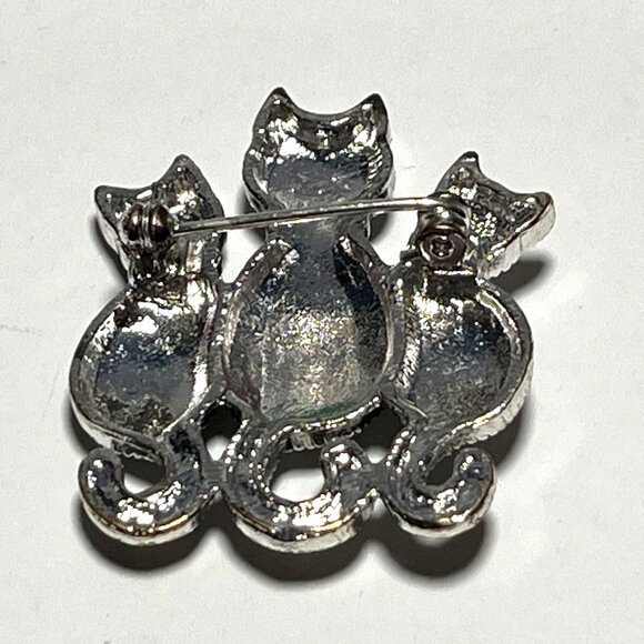 Vintage Three Cats Kittens Marcasite Lapel Pin Brooch - Picture 7 of 7